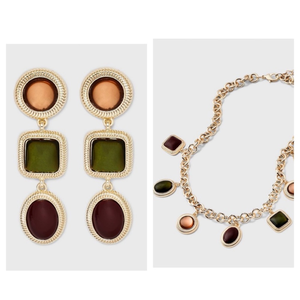 Multi Stone Linear Drop Earrings & Multi Stone Statement Necklace - A New Day
